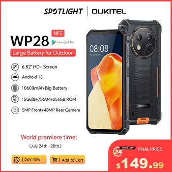 Oukitel WP28 Прочный 6,52 ‘HD + 10600 мАч 8 ГБ + 256 ГБ Android13 48MP Камера