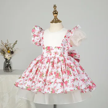 Детское Розовое платье принцессы с цветочным рисунком для милых маленьких девочек от 2 до 14 лет, Элегантные Роскошные платья для выпускного вечера, платье для вечеринки по случаю Дня рождения