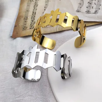 Именной браслет для женщин, Персонализированные женские браслеты в стиле панк с буквами из нержавеющей Стали, Регулируемые Большие браслеты, ювелирные изделия, подарки подруге