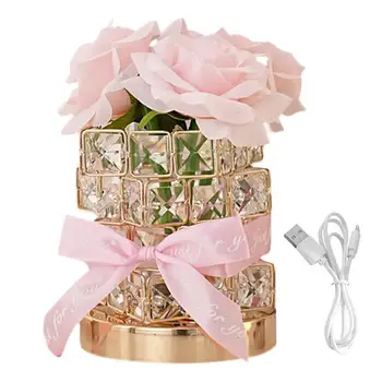 Имитационная лампа с Розами, лампа с букетом Роз, Хрустальная настольная лампа с 3-цветным противоскользящим основанием, Искусственная настольная лампа с Букетом роз Для
