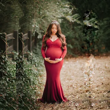 Красное Сексуальное Кружевное Длинное платье для беременных, платья для беременных женщин для фотосъемки, Платье для Душа ребенка, Вечернее платье с Макси шлейфом